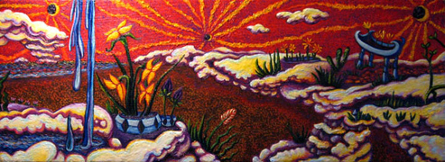 "Cloud Stairs" 30 x 10 inches Acrylics on Wood 