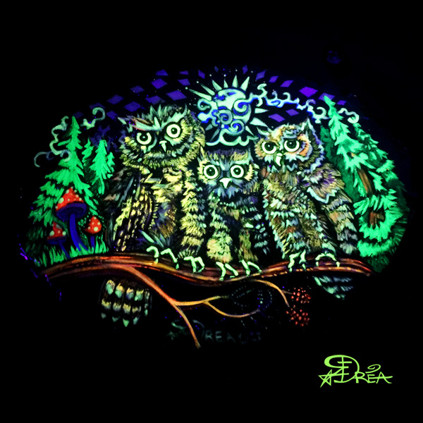 Three Great Horned Owlets UV