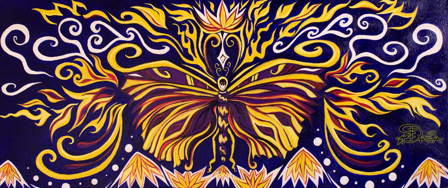 "Fire Butterfly" 30 x 12 inches Acrylic on Canvas by Drea
