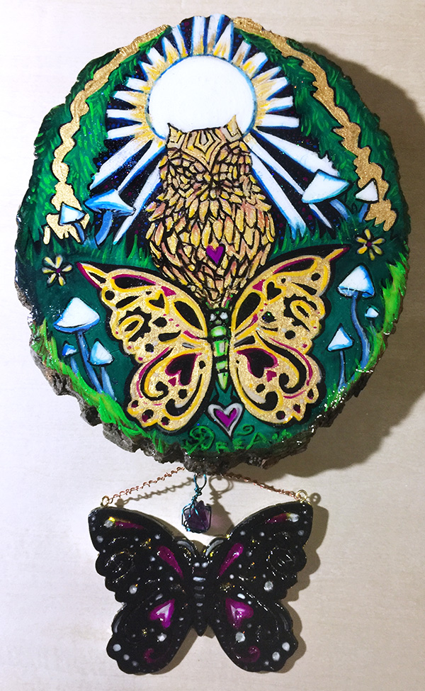 Owl and Butterly Watch the Full Moon