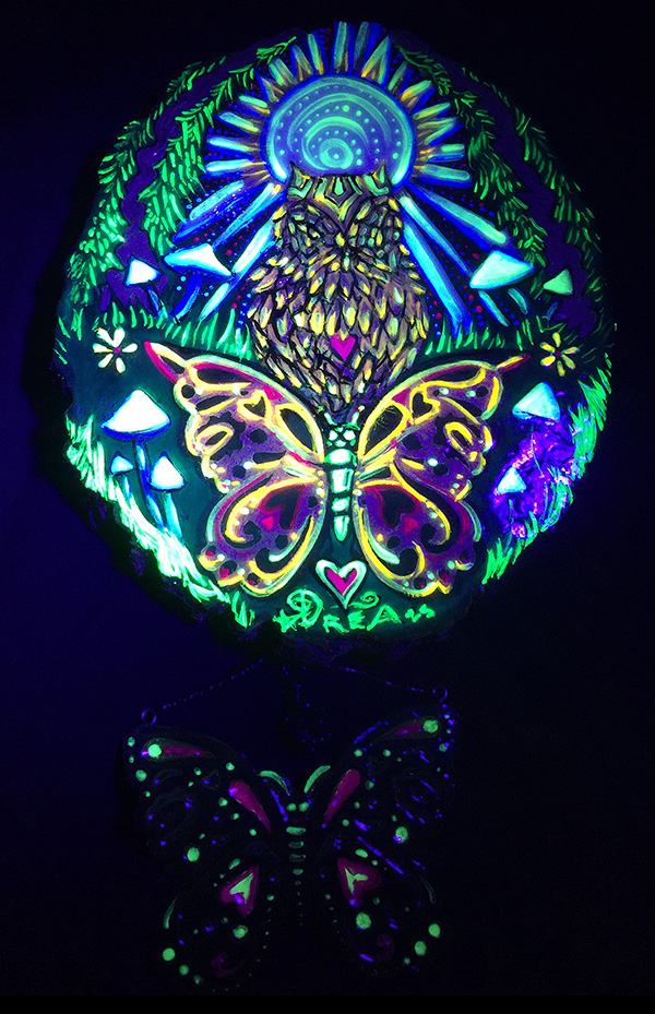 Owl and Butterfly Watch the Full Moon UV black light