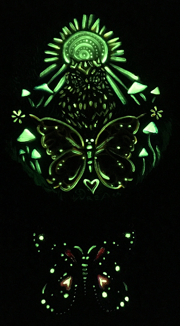 Owl and Butterfly Watch the Full Moon Glow in the Dark