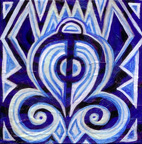 "Odo Nnyew Fie Kwan" Lover Never Loses it's Way Home, 4 x 4 inches Acrylics on Canvas with 1.5 inche painted sides. Ready to hang!