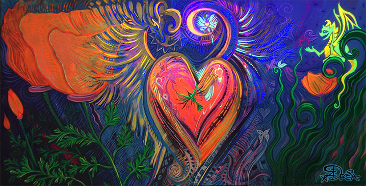 Enchanted Forest With Glowing Mushrooms under UV light